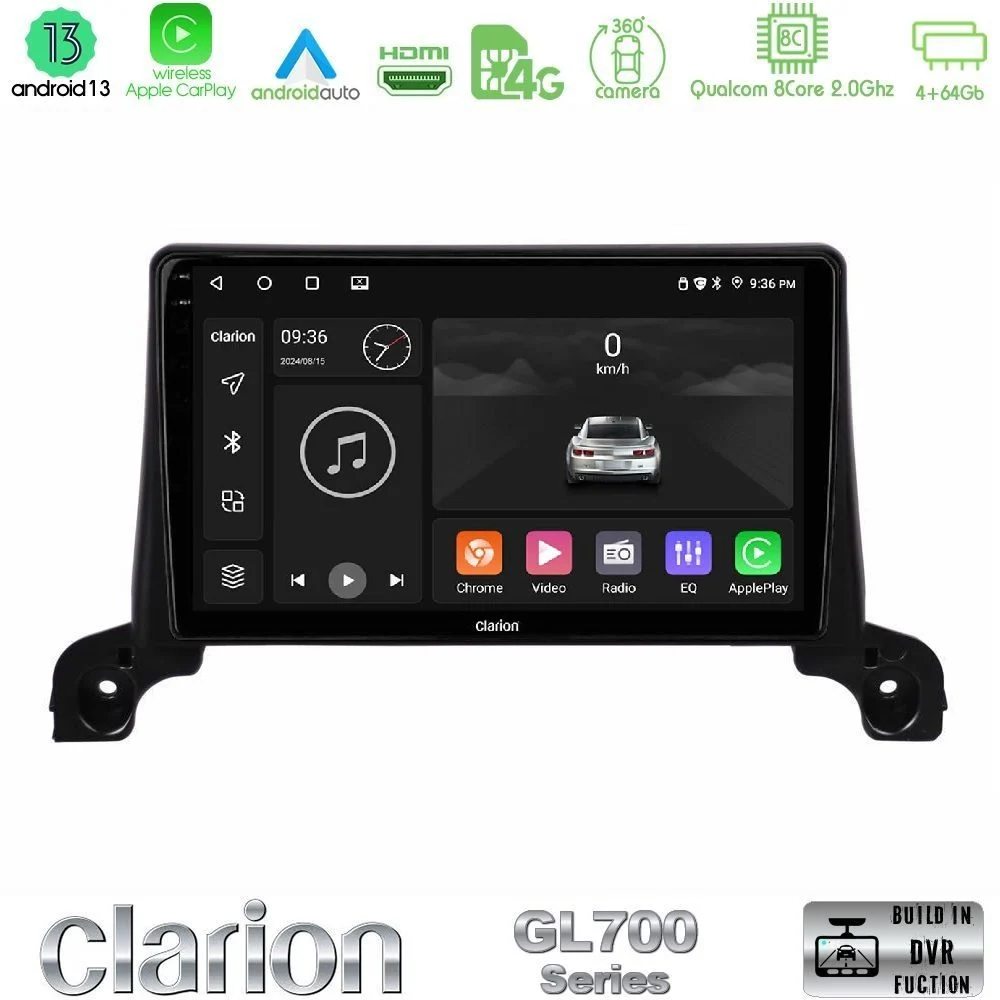 Clarion GL700 Series 8Core Android13 4+64GB Peugeot 3008/5008 2017-2023 Navigation Multimedia Tablet 9" Με Carplay & Android Auto