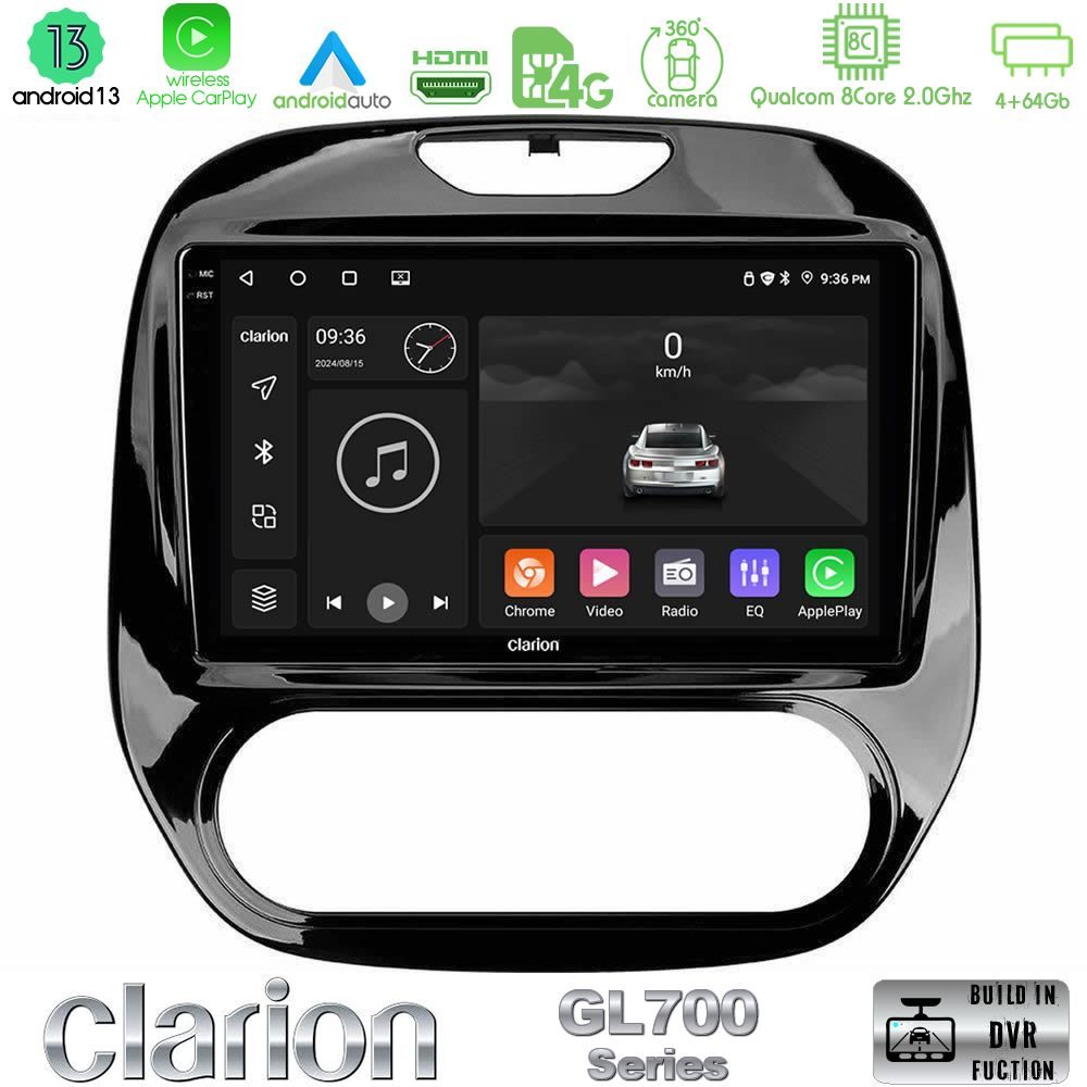 Clarion GL700 Series 8Core Android13 4+64GB Renault Captur 2013-2019 (Manual AC) Navigation Multimedia Tablet 9" Με Carplay & Android Auto
