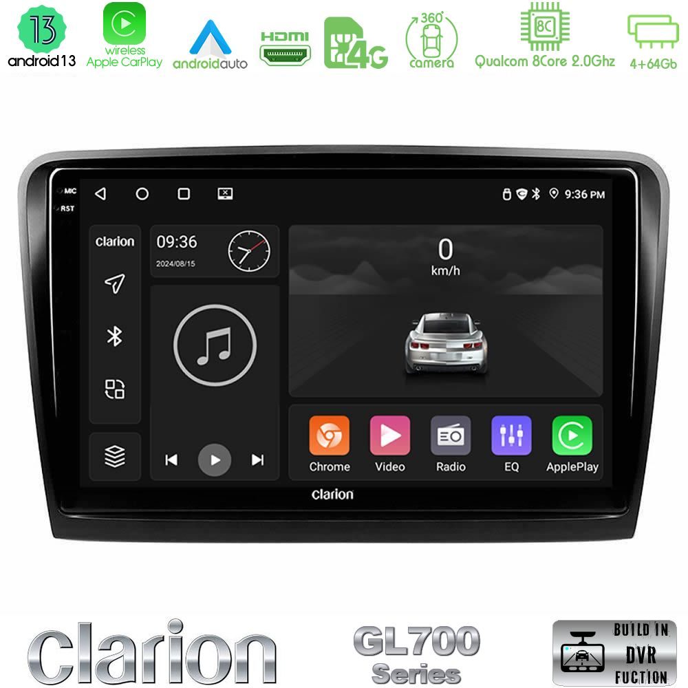 Clarion GL700 Series 8Core Android13 4+64GB Skoda Superb 2008-2015 Navigation Multimedia Tablet 10" Με Carplay & Android Auto