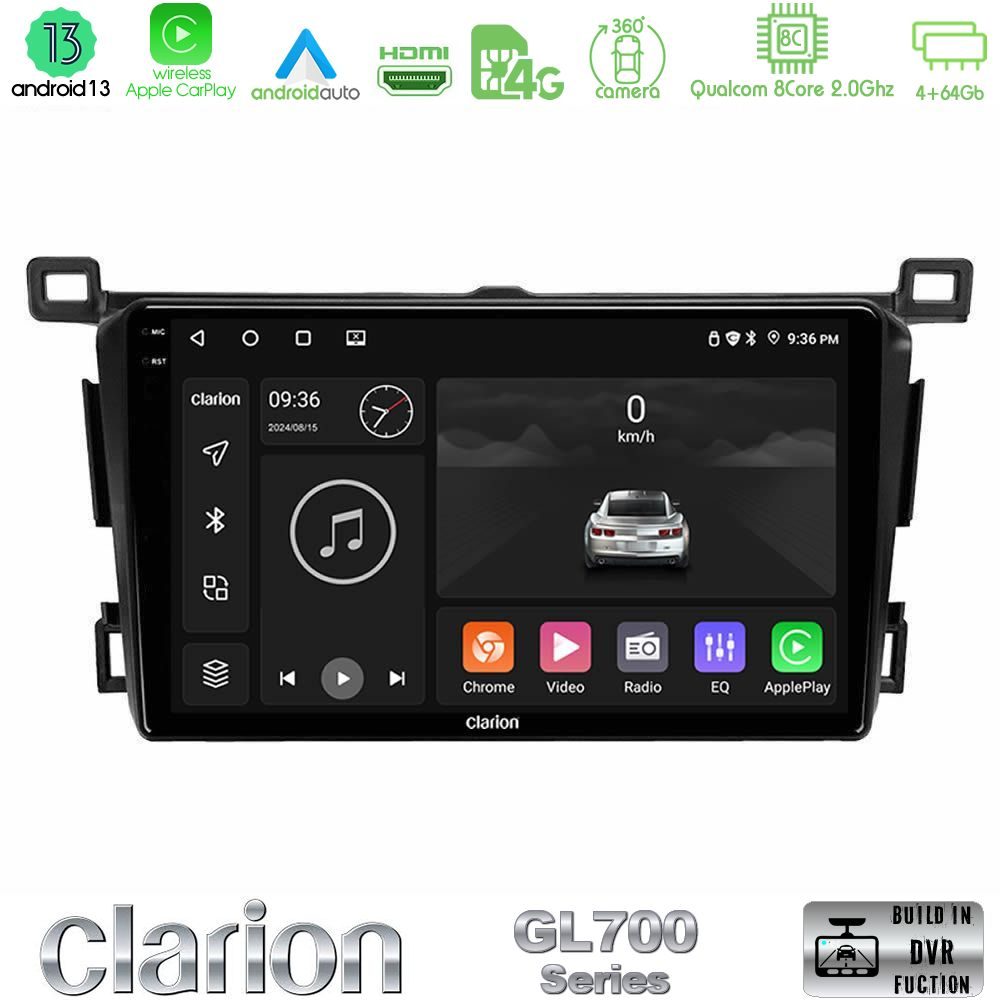 Clarion GL700 Series 8Core Android13 4+64GB Toyota RAV4 2013-2018 Navigation Multimedia Tablet 9" Με Carplay & Android Auto