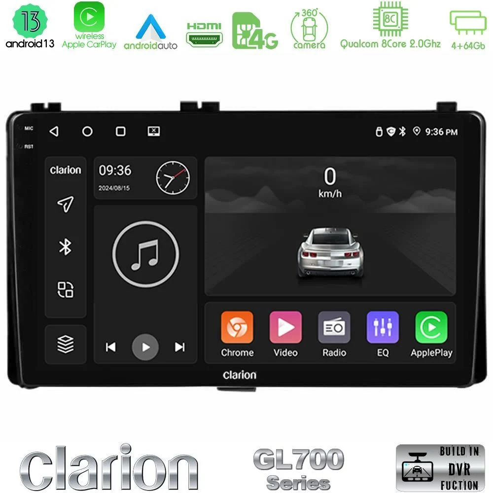 Clarion GL700 Series 8Core Android13 4+64GB Toyota Corolla/Auris 2017-2019 Navigation Multimedia Tablet 9" Με Carplay & Android Auto