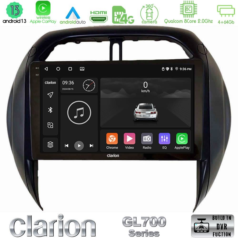 Clarion GL700 Series 8Core Android13 4+64GB Toyota RAV4 2001-2005 (Auto A/C) Navigation Multimedia Tablet 9" Με Carplay & Android Auto