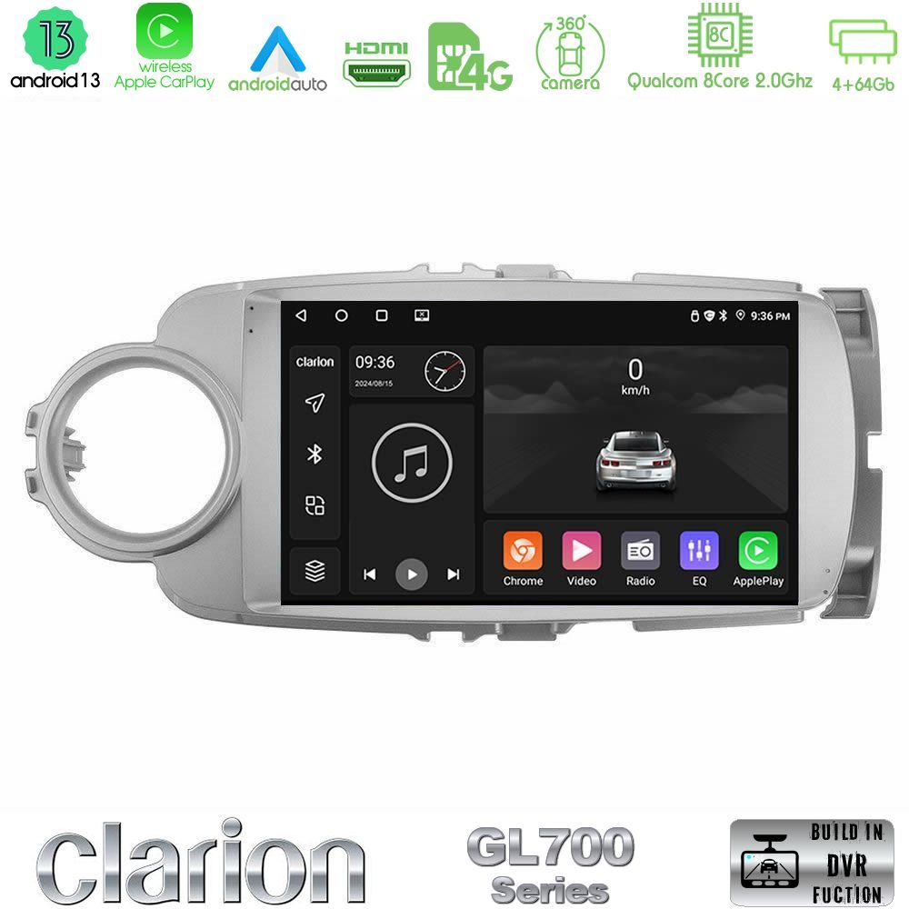Clarion GL700 Series 8Core Android13 4+64GB Toyota Yaris Navigation Multimedia Tablet 9" Με Carplay & Android Auto