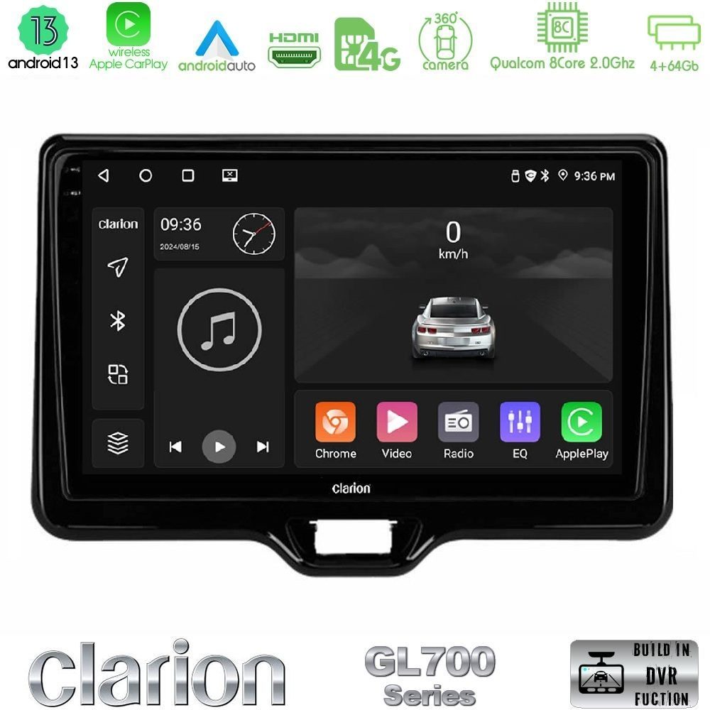 Clarion GL700 Series 8Core Android13 4+64GB Toyota Yaris Cross RHD 2020-> (Low Version) Navigation Multimedia Tablet 9" Με Carplay & Android Auto