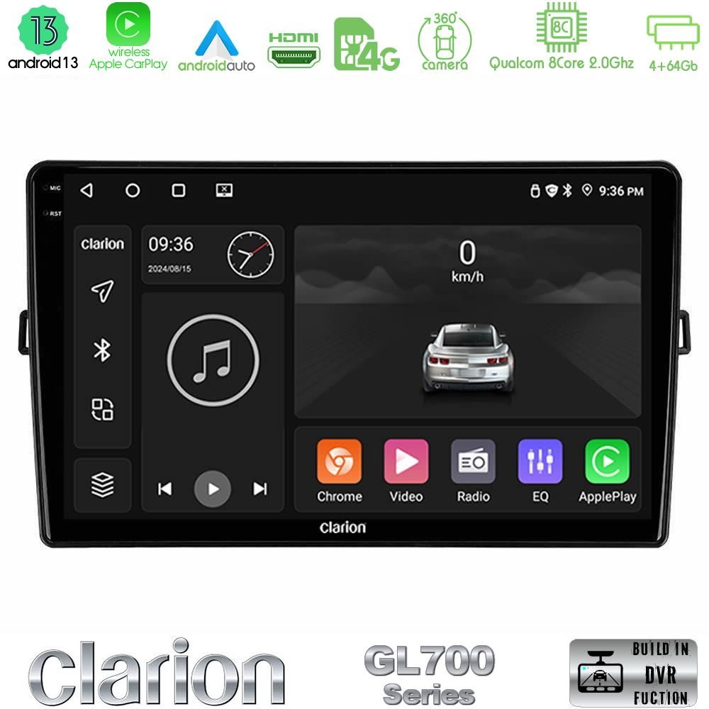 Clarion GL700 Series 8Core Android13 4+64GB Toyota Auris Navigation Multimedia Tablet 10" Με Carplay & Android Auto