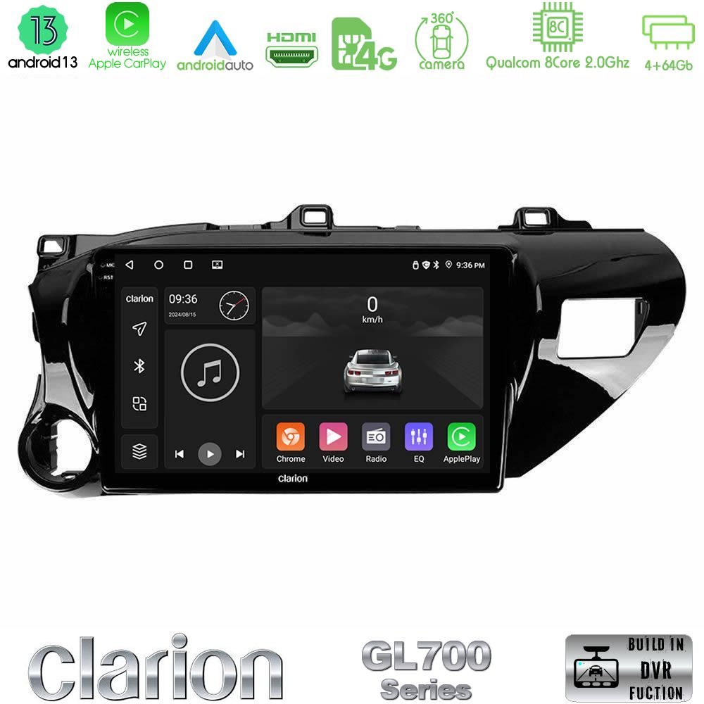 Clarion GL700 Series 8Core Android13 4+64GB Toyota Hilux 2017-2024 Navigation Multimedia Tablet 10" Με Carplay & Android Auto
