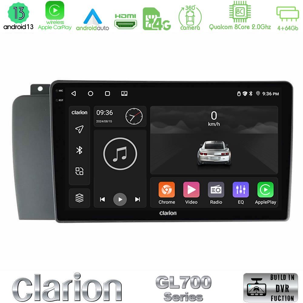 Clarion GL700 Series 8Core Android13 4+64GB Volvo S60 2004-2009 Navigation Multimedia Tablet 9" Με Carplay & Android Auto