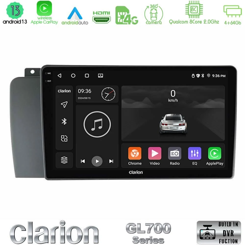 Clarion GL700 Series 8Core Android13 4+64GB Volvo S60 2004-2009 Navigation Multimedia Tablet 9" Με Carplay & Android Auto Clarion GL700 Series 8Core Android13 4+64GB Volvo S60 2004-2009 Navigation Multimedia Tablet 9" Με Carplay & Android Auto