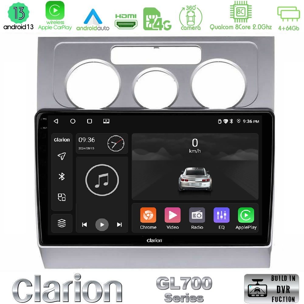 Clarion GL700 Series 8Core Android13 4+64GB VW Touran 2003-2011 Navigation Multimedia Tablet 10" Με Carplay & Android Auto