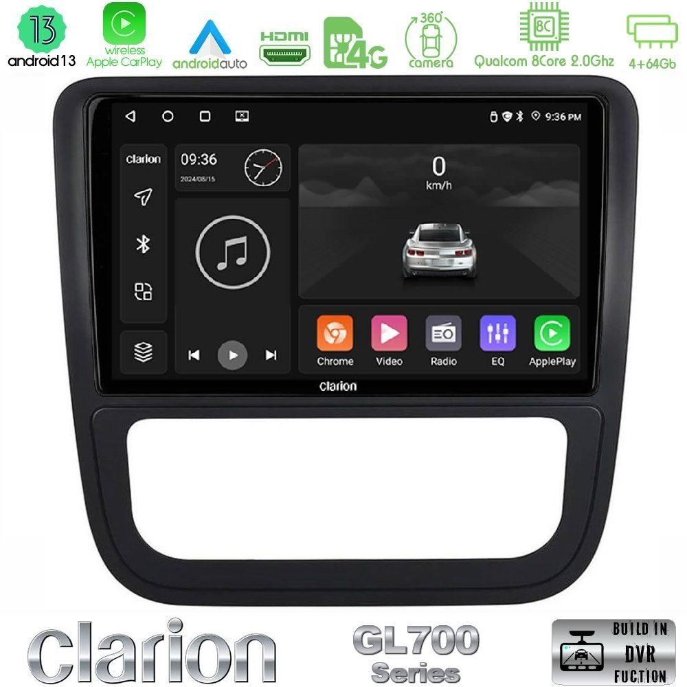 Clarion GL700 Series 8Core Android13 4+64GB VW Scirocco 2008-2014 Navigation Multimedia Tablet 9" Με Carplay & Android Auto