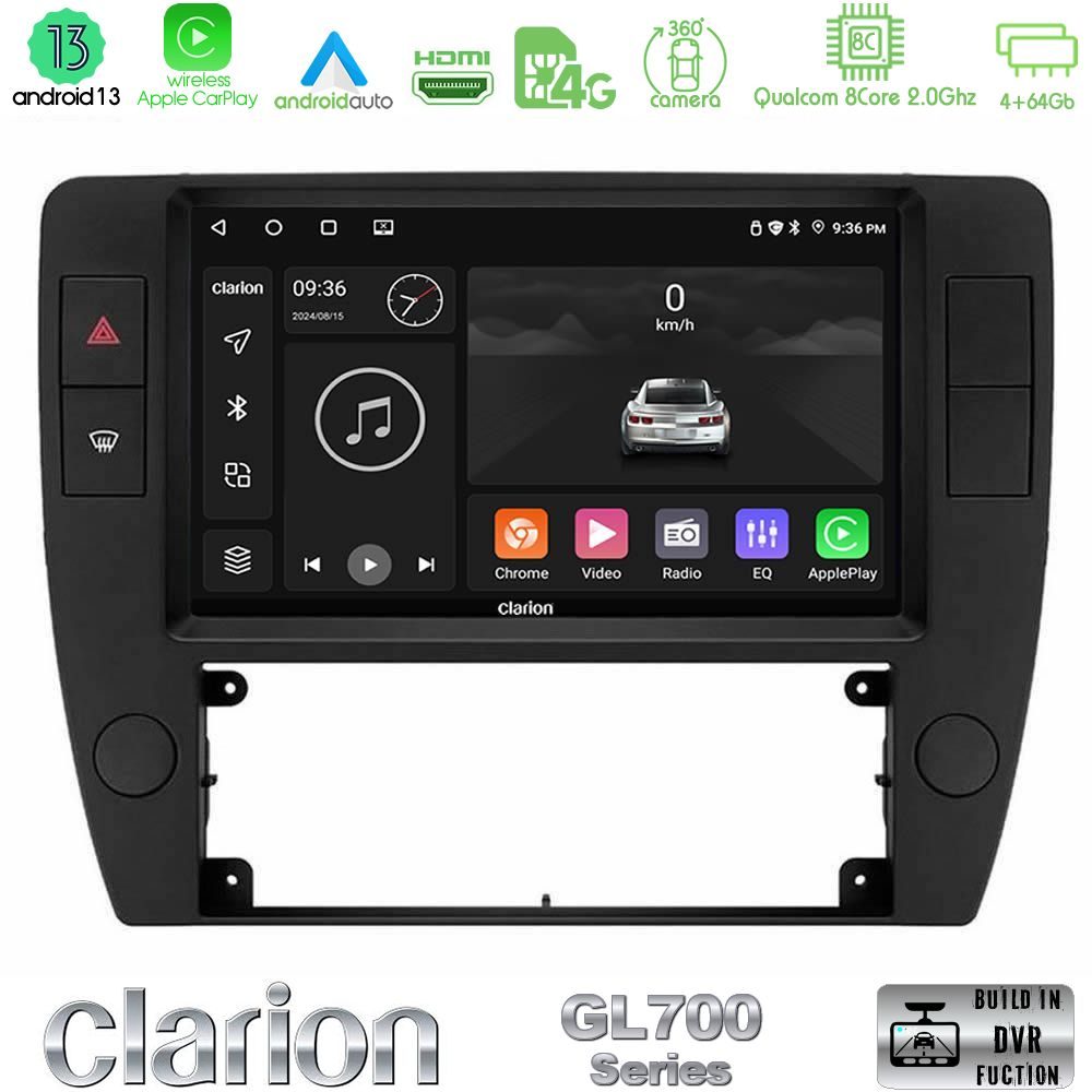 Clarion GL700 Series 8Core Android13 4+64GB VW Passat B5 2001-2005 Navigation Multimedia Tablet 9" Με Carplay & Android Auto