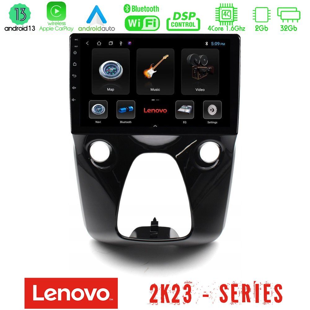 Lenovo Car Pad Toyota Aygo | Citroen C1 | Peugeot 108 4Core Android 13 2+32GB Navigation Multimedia 10"