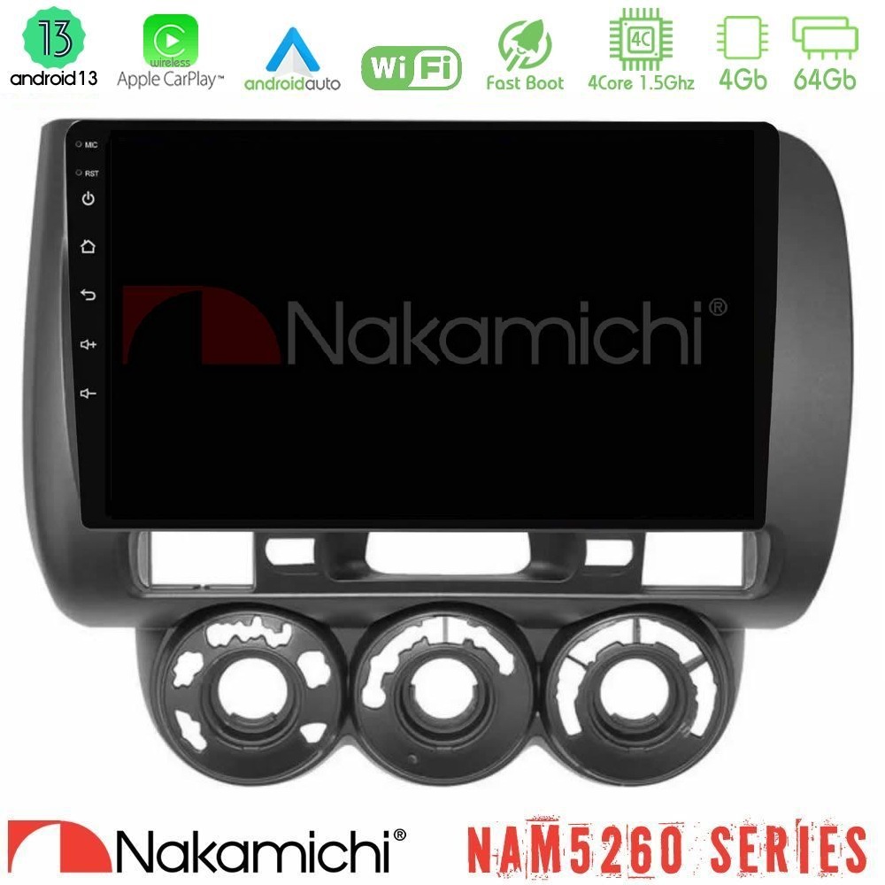 Nakamichi NAM5260 Series 4Core Android13 4+64GB Honda Jazz (Fit) 2002-2008 (RHD) Manual A/C Navigation Multimedia Tablet 9" Με Carplay & Android Auto