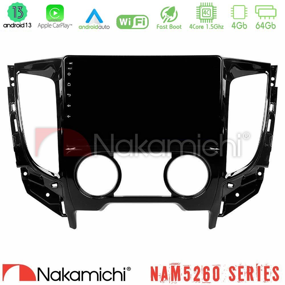Nakamichi NAM5260 Series 4Core Android13 4+64GB Mitsubishi L200 2016-> & Fiat Fullback (Manual A/C) Navigation Multimedia Tablet 9" Με Carplay & Android Auto