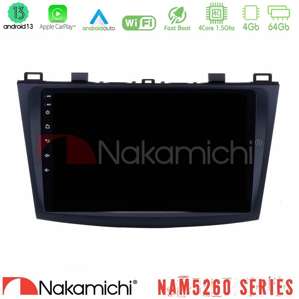 Nakamichi NAM5260 Series 4Core Android13 4+64GB Mazda 3 2009-2014 Navigation Multimedia Tablet 9" Με Carplay & Android Auto