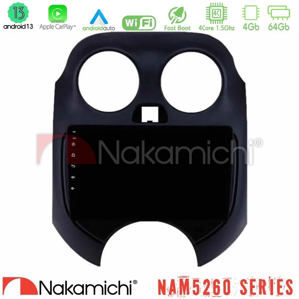 Nakamichi NAM5260 Series 4Core Android13 4+64GB Nissan Micra 2011-2014 Navigation Multimedia Tablet 9" Με Carplay & Android Auto