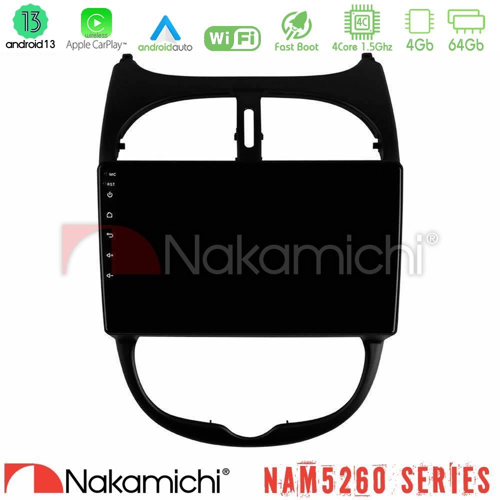 Nakamichi NAM5260 Series 4Core Android13 4+64GB Peugeot 206 Navigation Multimedia Tablet 9" Με Carplay & Android Auto