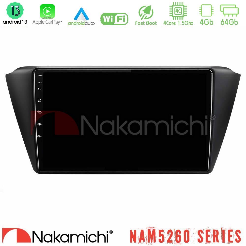Nakamichi NAM5260 Series 4Core Android13 4+64GB Skoda Fabia 2015-2021 Navigation Multimedia Tablet 9" Με Carplay & Android Auto