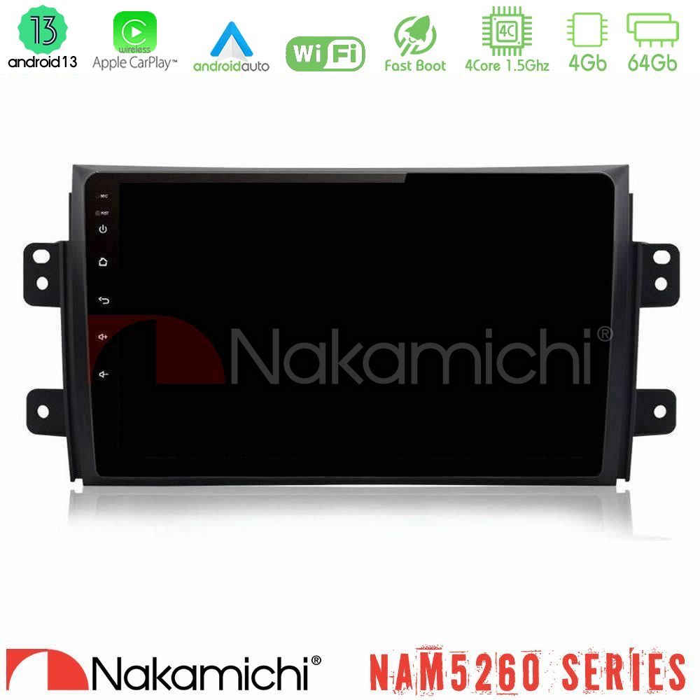 Nakamichi NAM5260 Series 4Core Android13 4+64GB Suzuki SX4 2006-2014 Fiat Sedici 2006-2014 Navigation Multimedia Tablet 9" Με Carplay & Android Auto