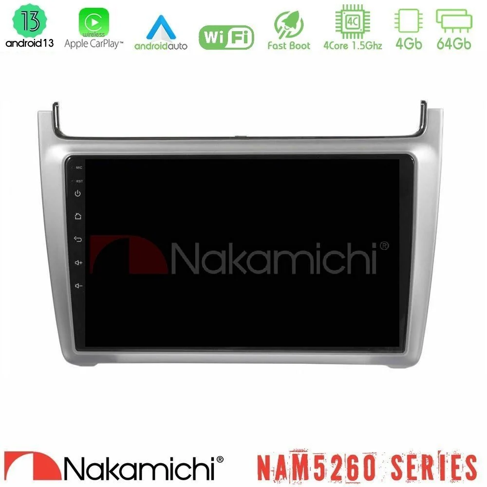 Nakamichi NAM5260 Series 4Core Android13 4+64GB Vw Polo 2014-2017 Navigation Multimedia Tablet 9" Με Carplay & Android Auto (Silver)