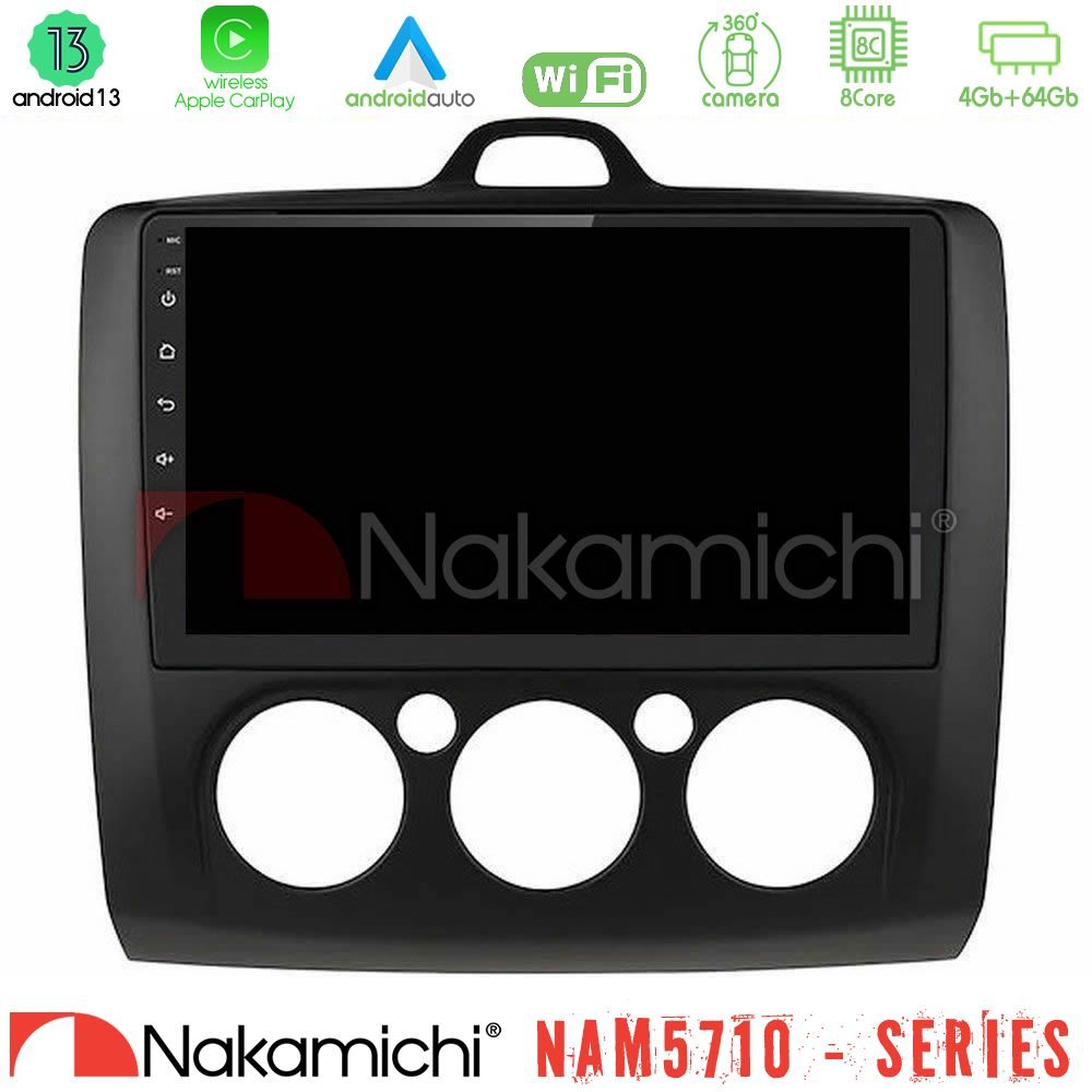 Nakamichi NAM5710 Series 8Core Android13 4+64GB  Ford Focus Manual AC Navigation Multimedia Tablet 9" (Μαύρο Χρώμα)