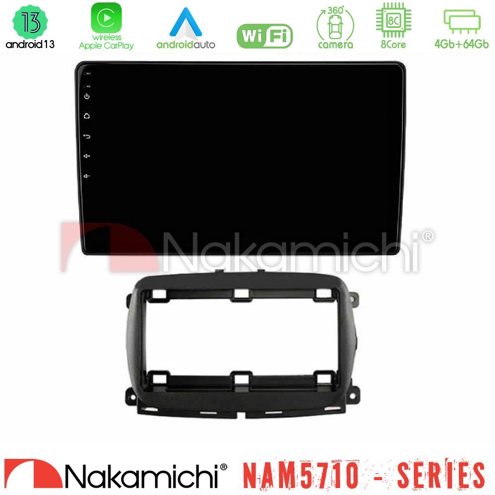 Nakamichi NAM5710 Series 8Core Android13 4+64GB Fiat 500 2016> Navigation Multimedia Tablet 9"