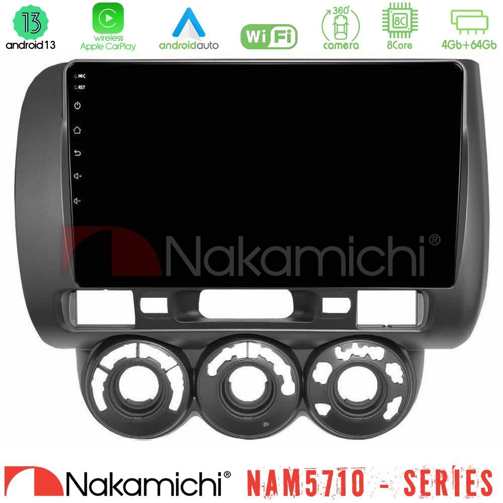 Nakamichi NAM5710 Series 8Core Android13 4+64GB Honda Jazz 2002-2008 (Manual A/C) Navigation Multimedia Tablet 9"