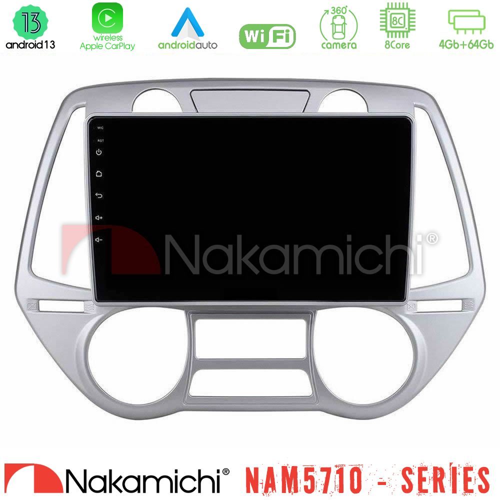 Nakamichi NAM5710 Series 8Core Android13 4+64GB Hyundai i20 2009-2012 Auto A/C Navigation Multimedia Tablet 9"