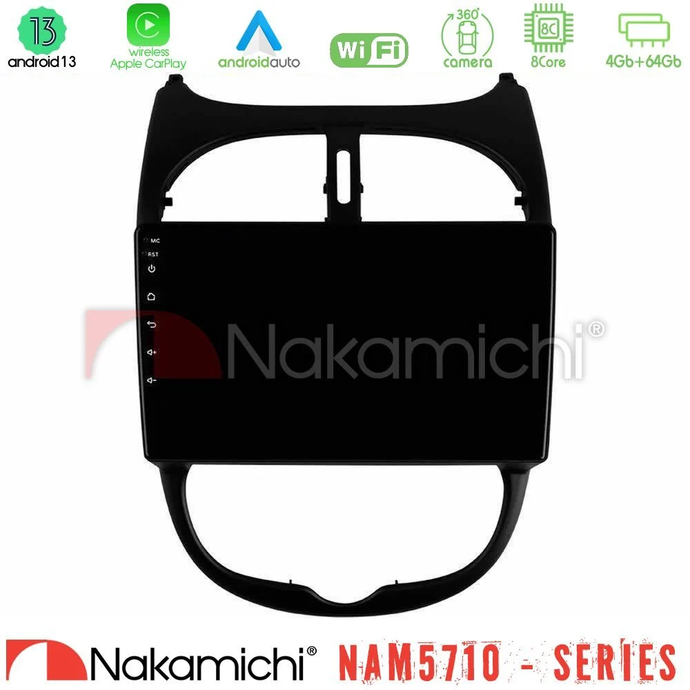 Nakamichi NAM5710 Series 8Core Android13 4+64GB Peugeot 206 Navigation Multimedia Tablet 9"