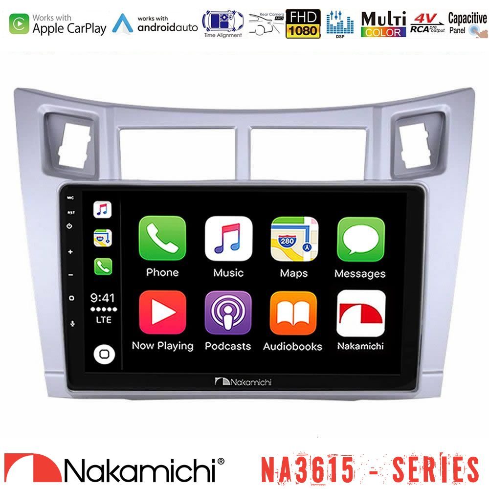 Nakamichi NA3615 Series Με Wireless Carplay & Android Auto Toyota Yaris Media Station Tablet 9" (Ασημί Χρώμα)