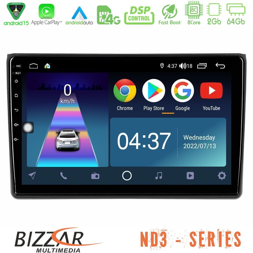 Bizzar ND3 Series 8Core Android15 2+64GB Audi A4 B7 Navigation Multimedia Tablet 9"