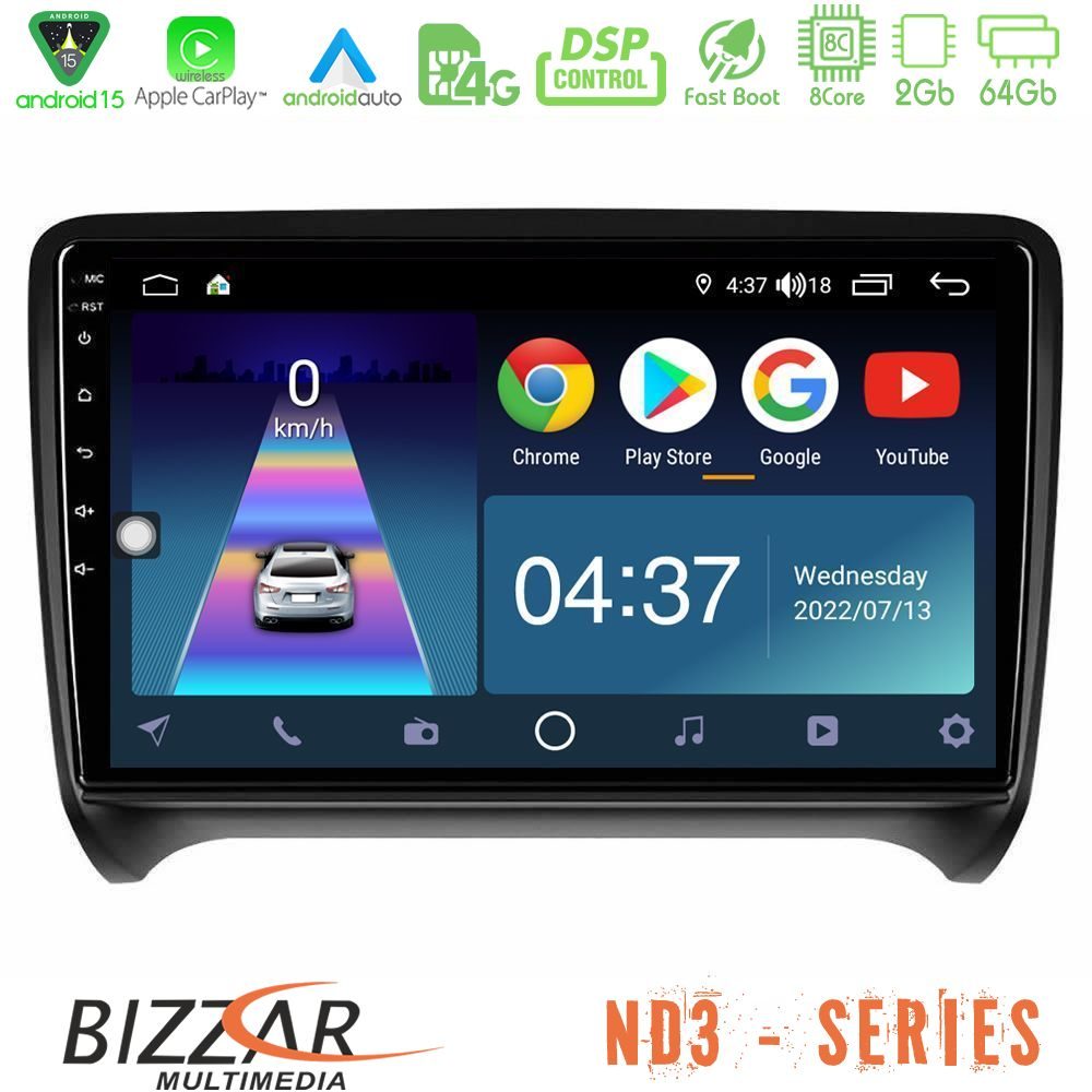 Bizzar ND3 Series 8Core Android15 2+64GB Audi TT B7 Navigation Multimedia Tablet 9"