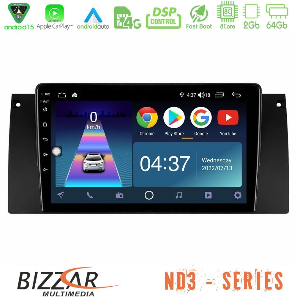 Bizzar ND3 Series 8Core Android15 2+64GB BMW 5 Series (E39) / X5 (E53) Navigation Multimedia Tablet 9"