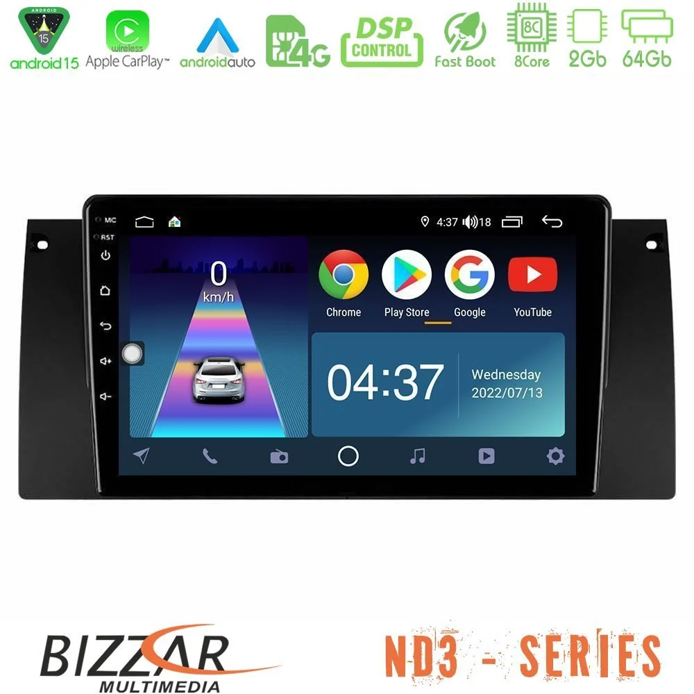 Bizzar ND3 Series 8Core Android15 2+64GB  BMW 5 Series  (E39) / X5 (E53) Navigation Multimedia Tablet 9"