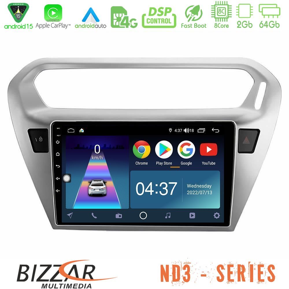 Bizzar ND3 Series 8Core Android15 2+64GB  Citroën C-Elysée / Peugeot 301 Navigation Multimedia Tablet 9"