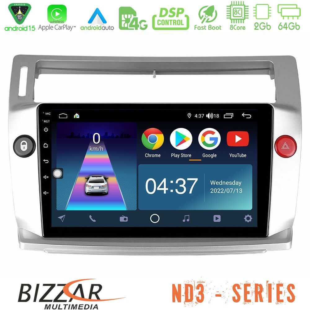 Bizzar ND3 Series 8Core Android15 2+64GB Citroen C4 2004-2010 Navigation Multimedia Tablet 9"