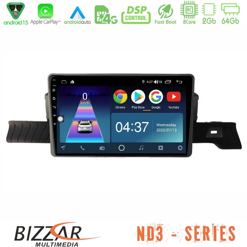 Bizzar ND3 Series 8Core Android15 2+64GB Citroen C3 You 2025-> Navigation Multimedia Tablet 9"