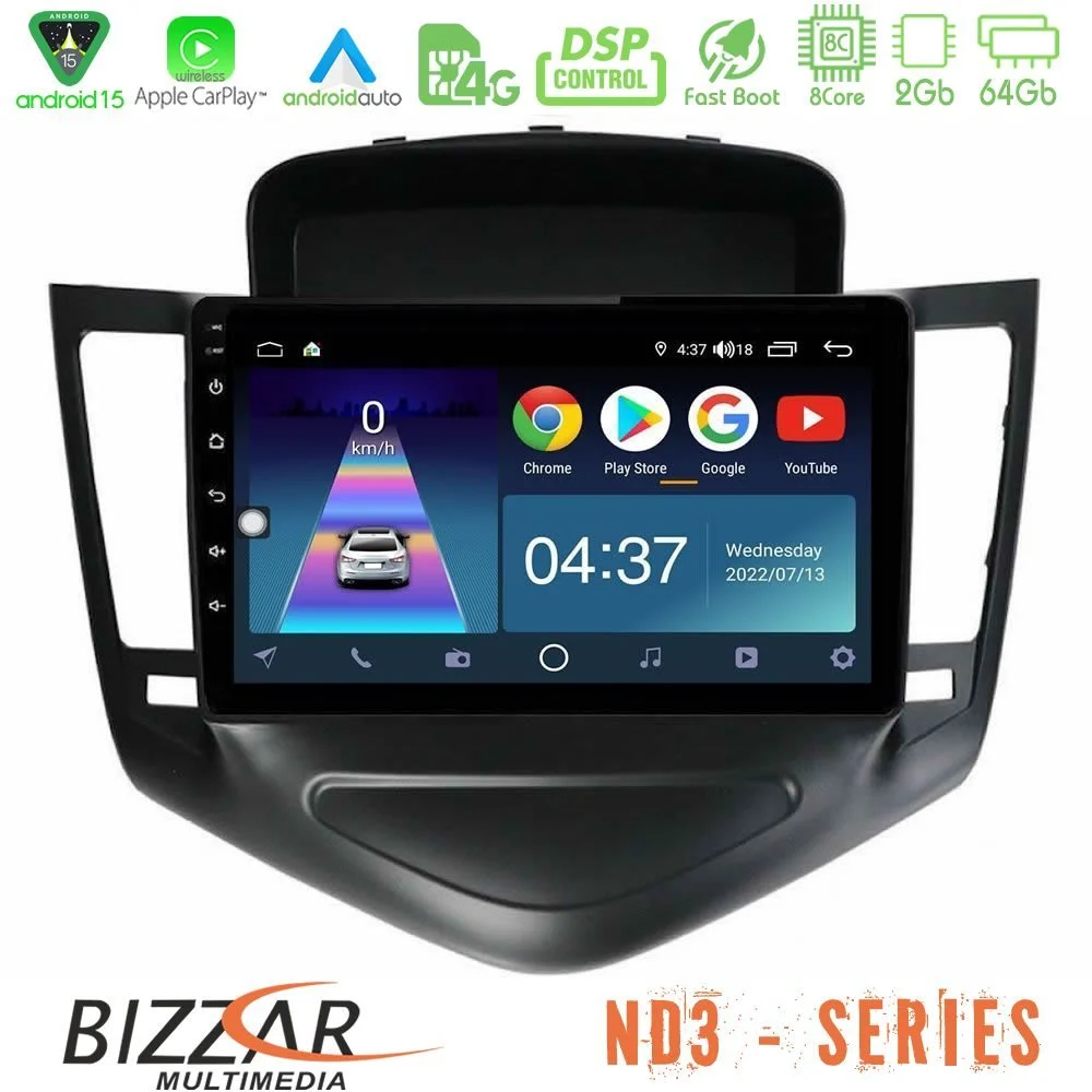 Bizzar ND3 Series 8Core Android15 2+64GB     Chevrolet Cruze 2009-2012 Navigation Multimedia Tablet 9"    (Μαύρο)