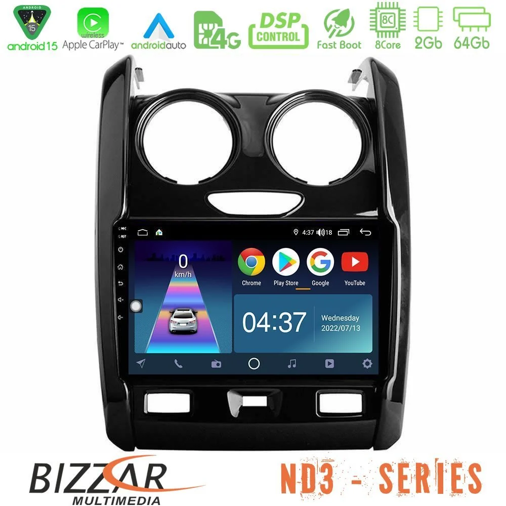 Bizzar ND3 Series 8Core Android15 2+64GB  Dacia Duster 2014-2018 Navigation Multimedia Tablet 9"