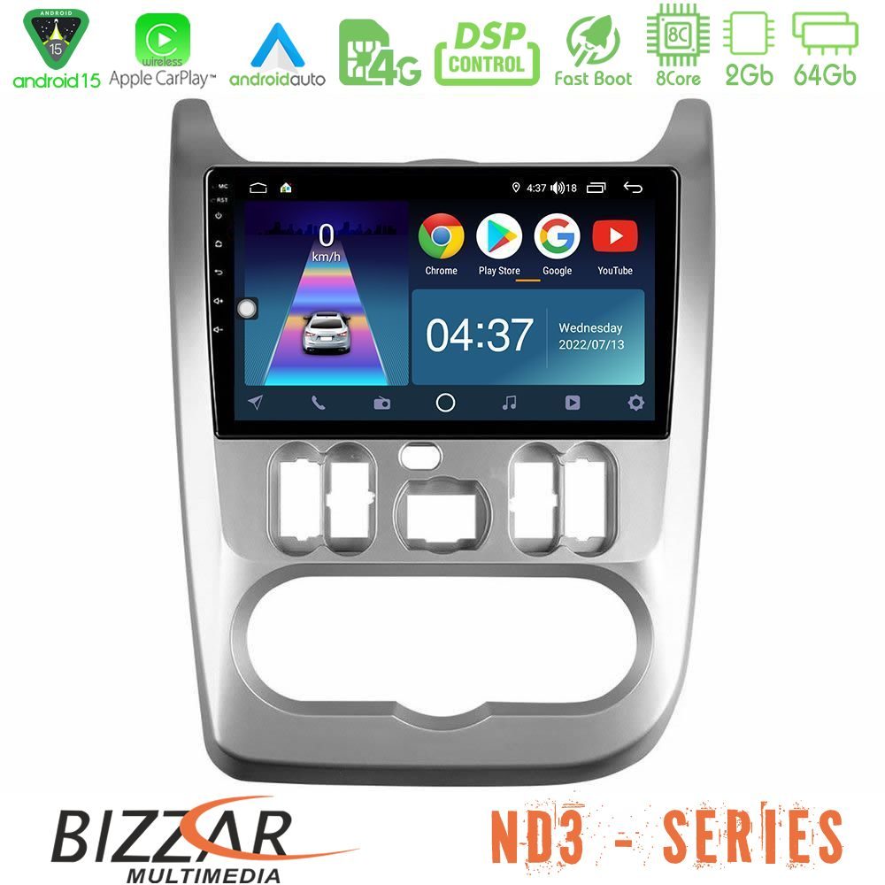 Bizzar ND3 Series 8Core Android15 2+64GB Dacia Duster/Sandero/Logan Navigation Multimedia Tablet 9"
