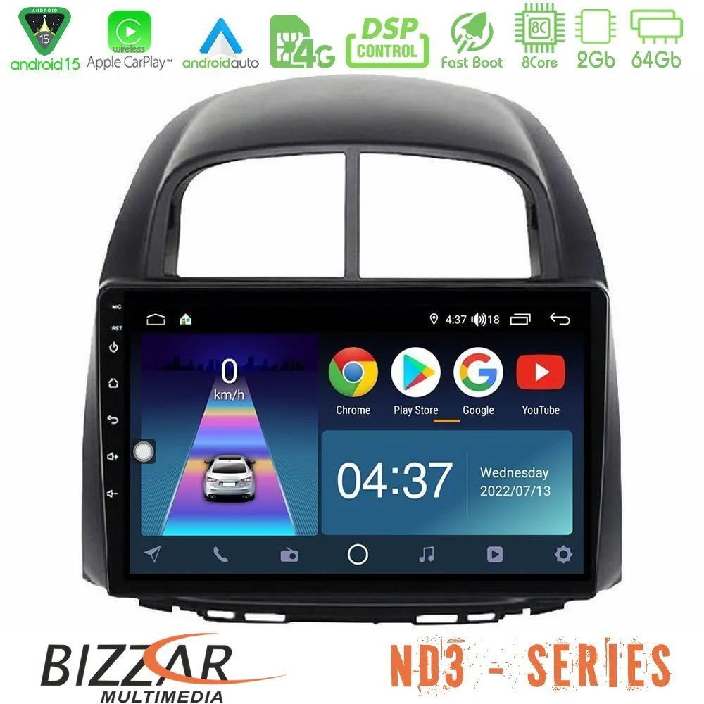 Bizzar ND3 Series 8Core Android15 2+64GB Daihatsu Sirion/Subaru Justy Navigation Multimedia Tablet 10"