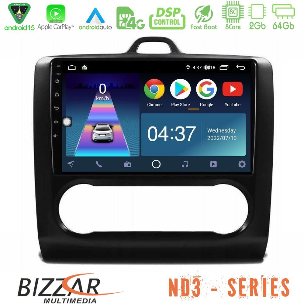 Bizzar ND3 Series 8Core Android15 2+64GB Ford Focus Auto AC Navigation Multimedia Tablet 9" (Μαύρο Χρώμα)
