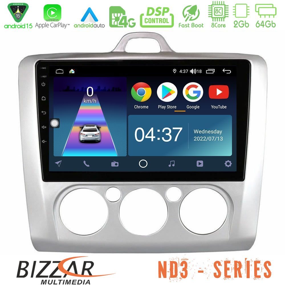Bizzar ND3 Series 8Core Android15 2+64GB Ford Focus Manual AC Navigation Multimedia Tablet 9"