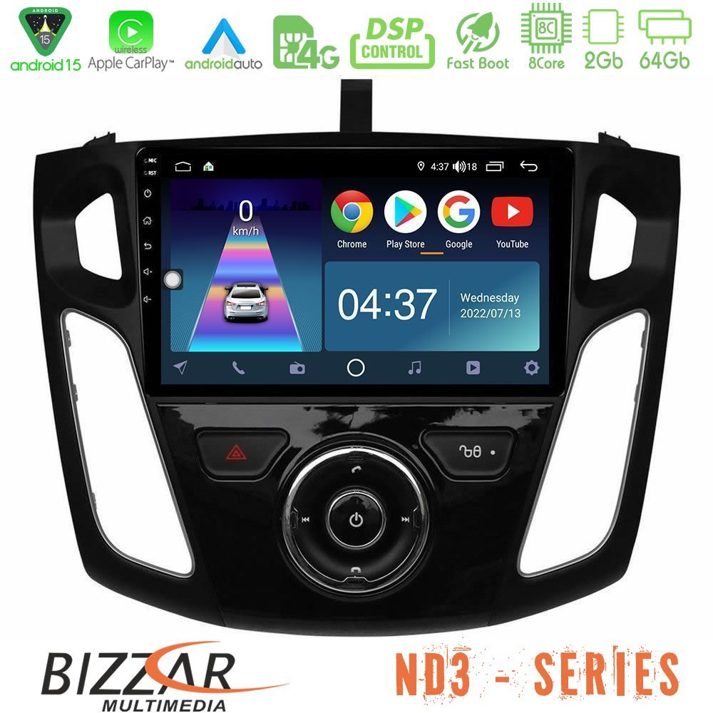 Bizzar ND3 Series 8Core Android15 2+64GB Ford Focus 2012-2018 Navigation Multimedia Tablet 9"