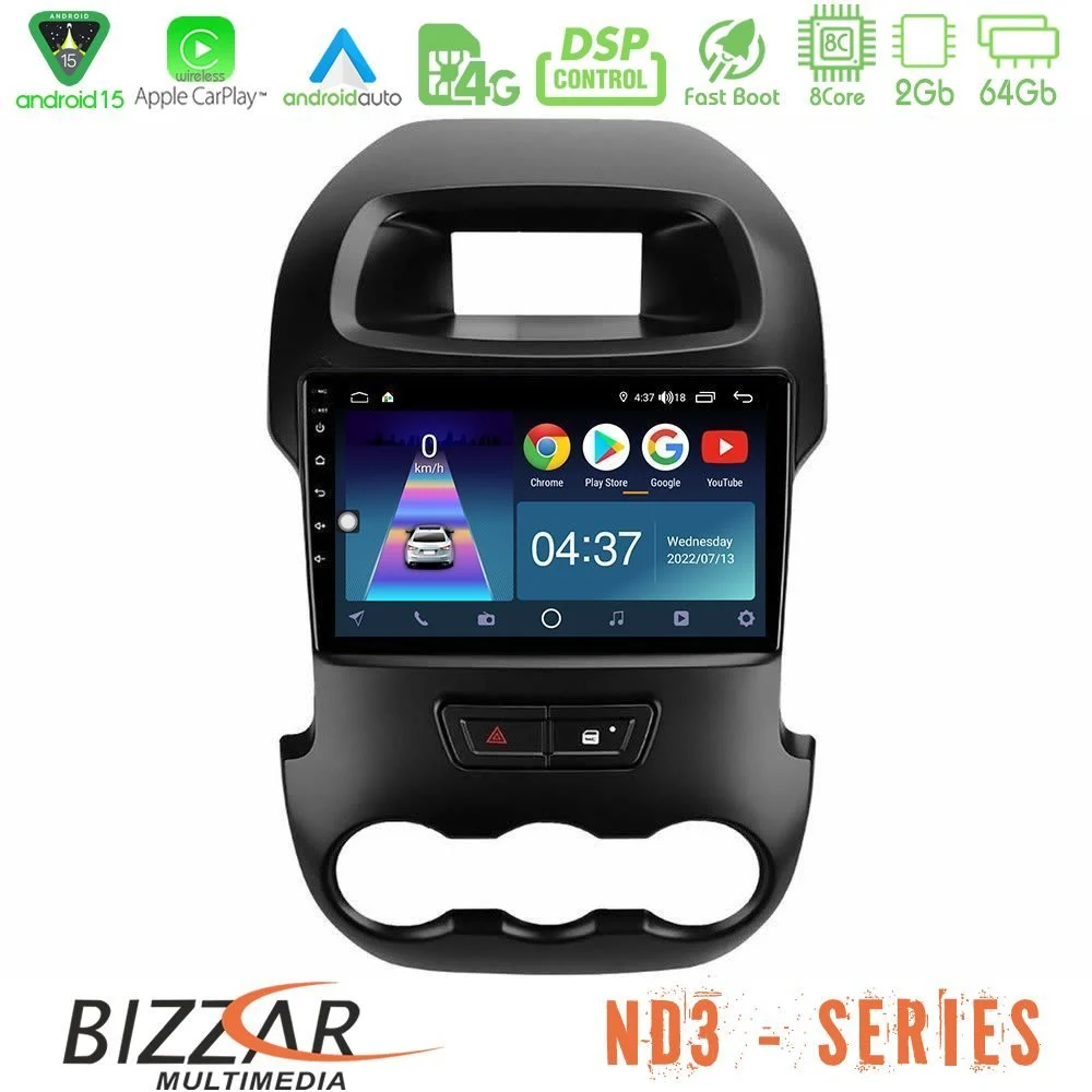 Bizzar ND3 Series 8Core Android15 2+64GB  Ford Ranger 2012-2016 Navigation Multimedia Tablet 9"