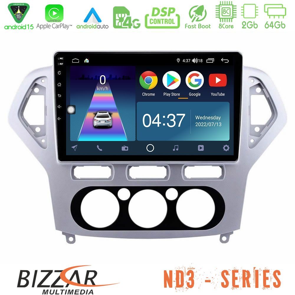 Bizzar ND3 Series 8Core Android15 2+64GB Ford Mondeo 2007-2010 Manual A/C Navigation Multimedia Tablet 10"
