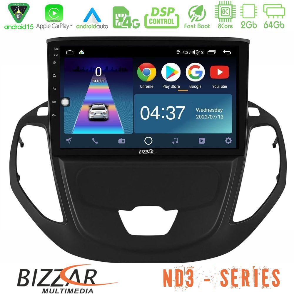 Bizzar ND3 Series 8Core Android15 2+64GB Ford Courier 2015-2023 Navigation Multimedia Tablet 9"