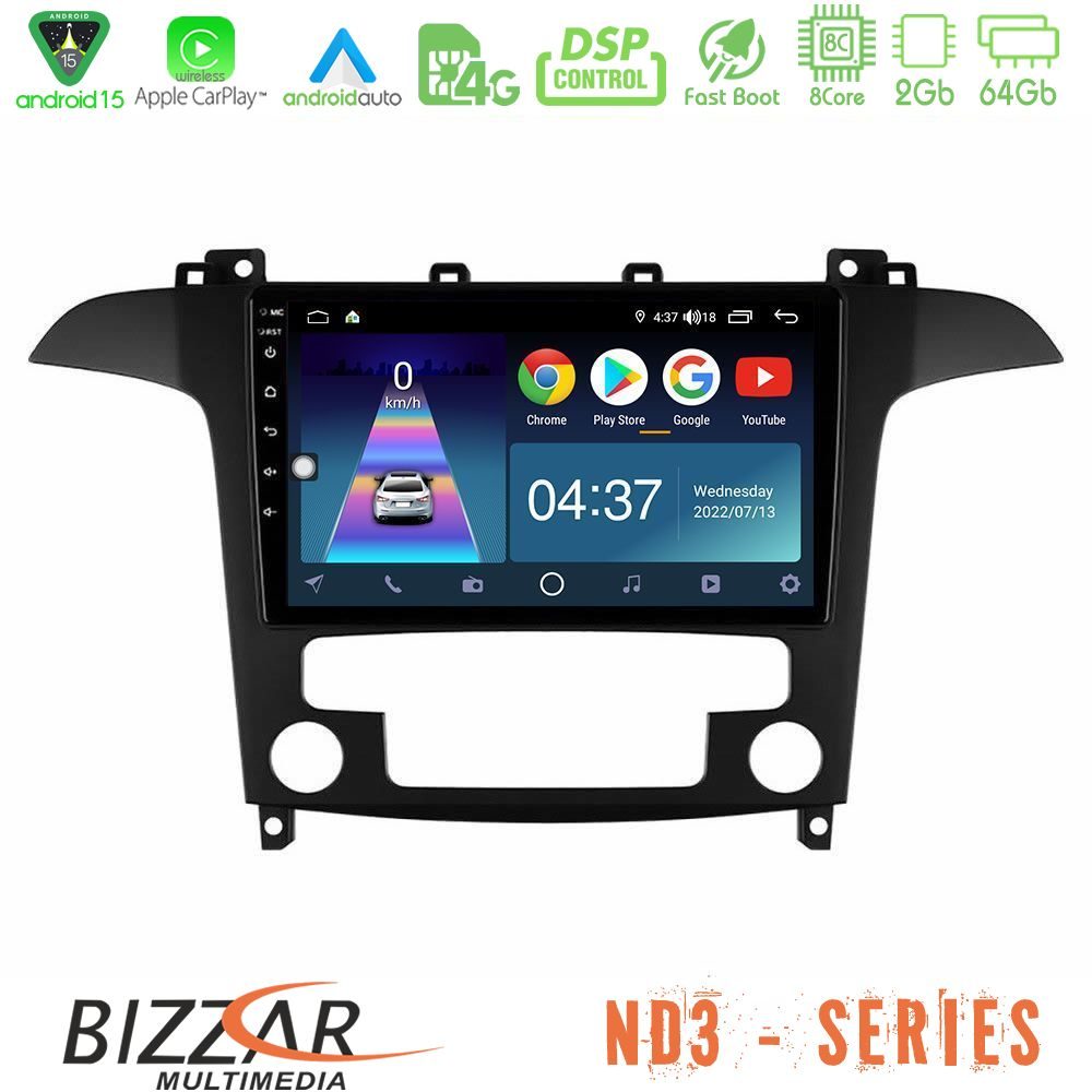 Bizzar ND3 Series 8Core Android15 2+64GB Ford S-Max 2006-2012 Navigation Multimedia Tablet 9"