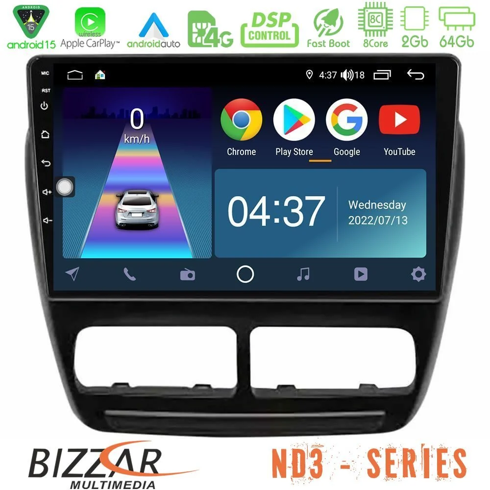 Bizzar ND3 Series 8Core Android15 2+64GB  Fiat Doblo / Opel Combo 2010-2014 Navigation Multimedia Tablet 9"