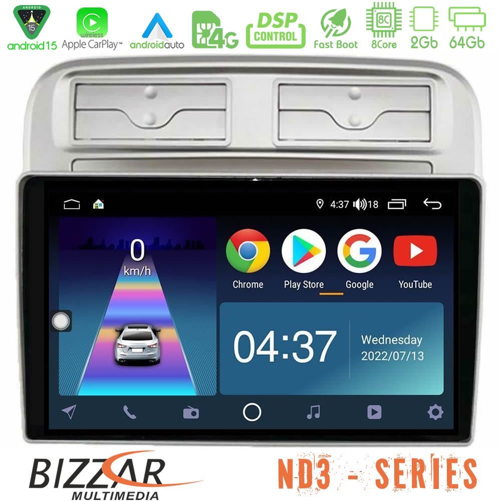Bizzar ND3 Series 8Core Android15 2+64GB  Fiat Grande Punto 2006-2011 Navigation Multimedia Tablet 9"